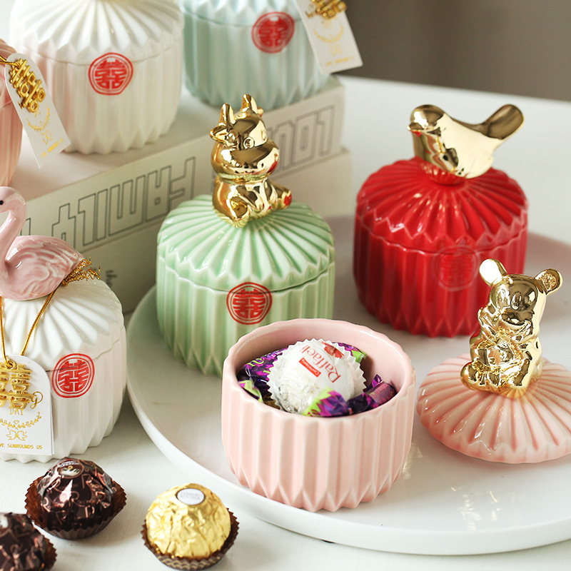 Nordic Ceramic Creative Jewelry Storage Box Dresser Home Decoration Ornaments Wedding Candy Jar Hand Gift Box