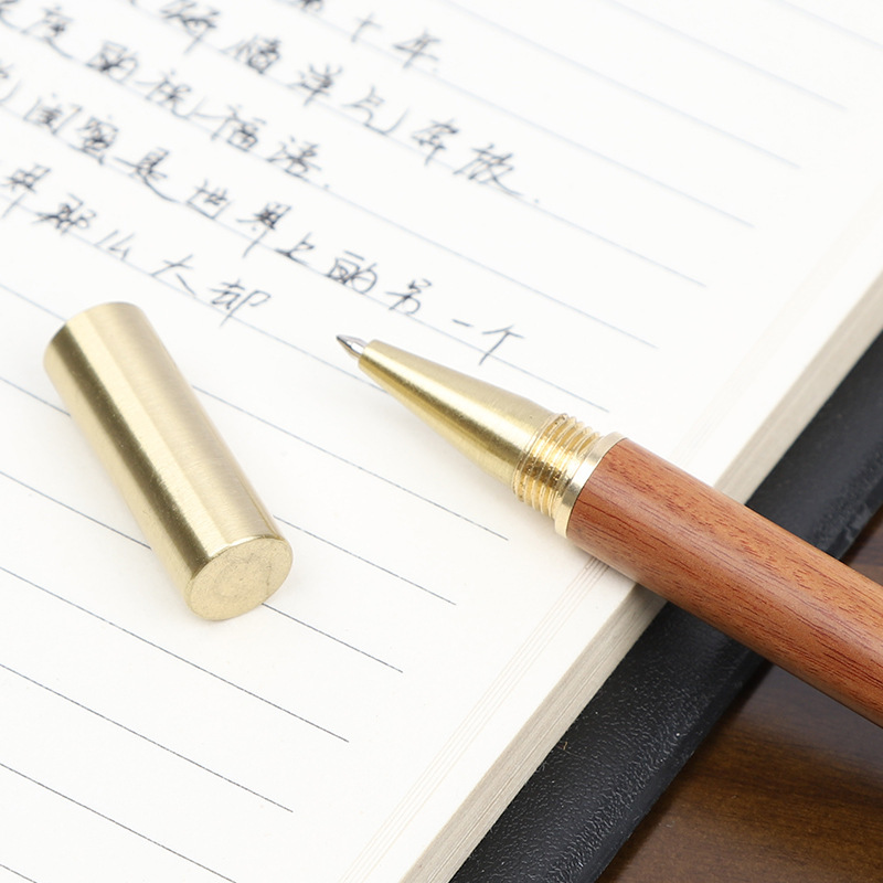 Wooden Signature Pen Metal Brass Gel Pen Redwood High-end Business Men's Black Signature Pen