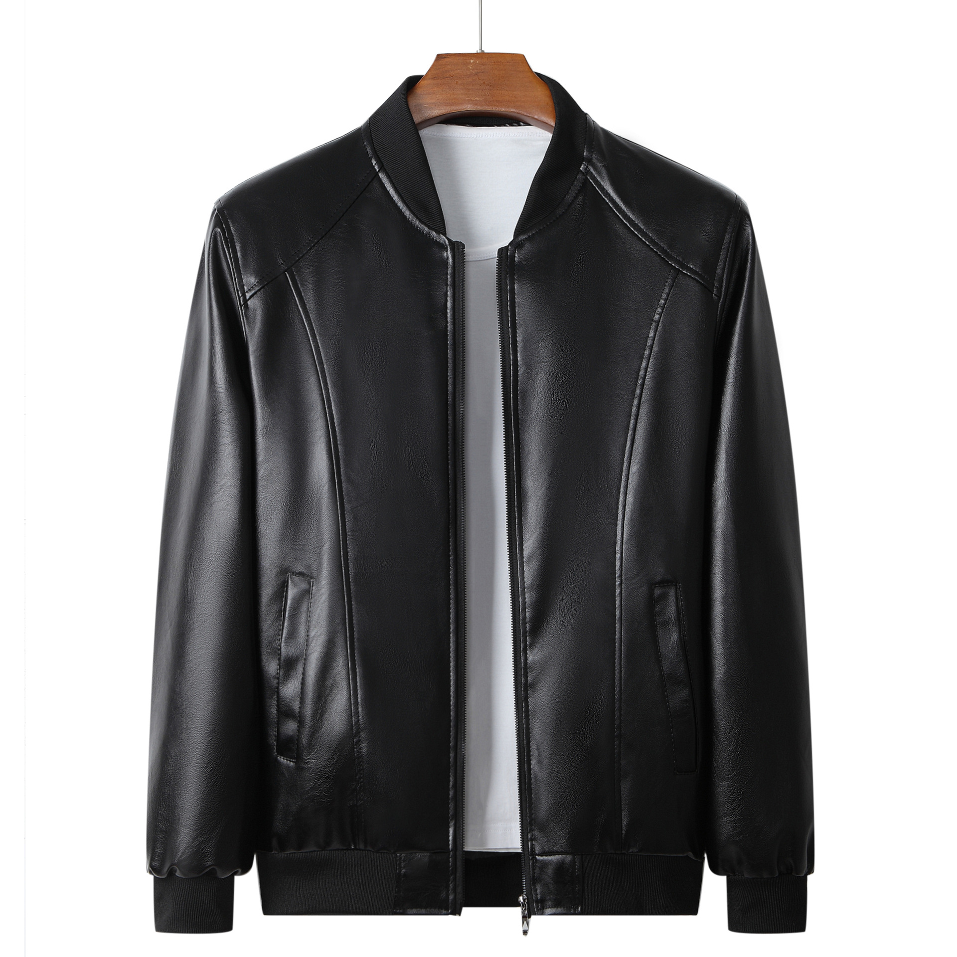 2025 Autumn and Winter Men's Leather Jacket Business Baseball Collar Leather Jacket Motorcycle Jacket Manufacturer Wholesale