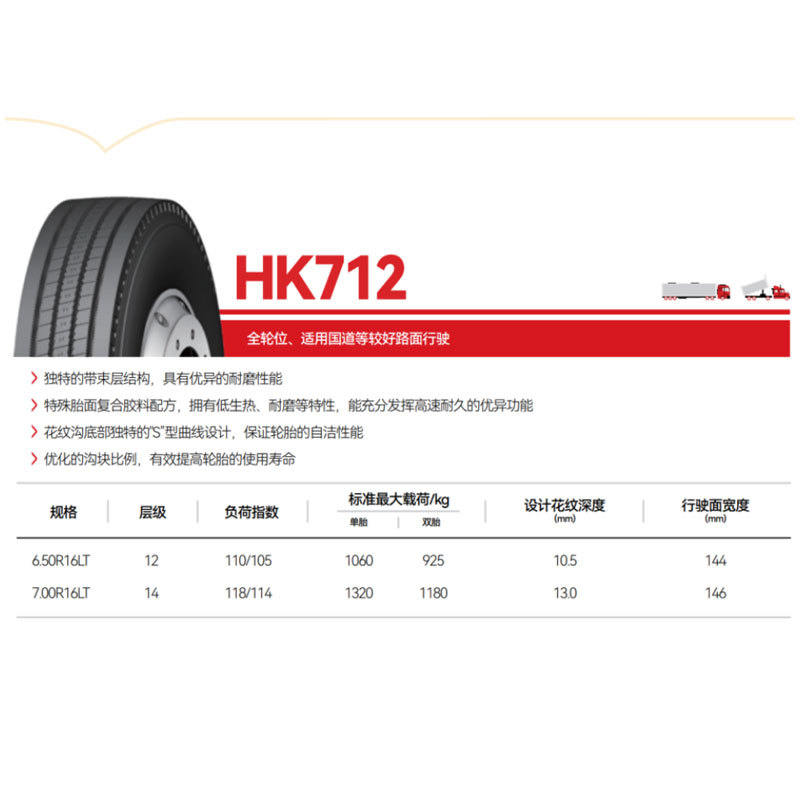 Mg Tire 7.00R16 Hk712 Pattern Light Truck Tire Cross-Border Export
