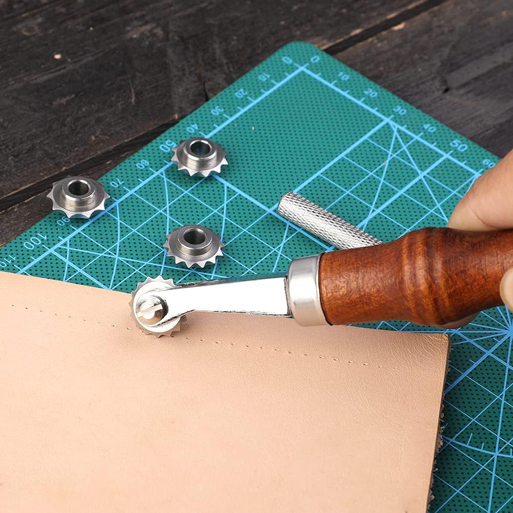 Leather Punching Wheel DIY Leather Art Tool Wooden Handle Marking Wheel Marking Wheel Dot Distance Wheel American Spacing Wheel