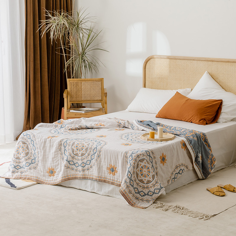 Four-layer Gauze Towel Quilt Summer Cool Quilt Pure Cotton Cotton Thickened Extra Large Air-conditioning Quilt Machine Washable Nap Sofa Cover Blanket