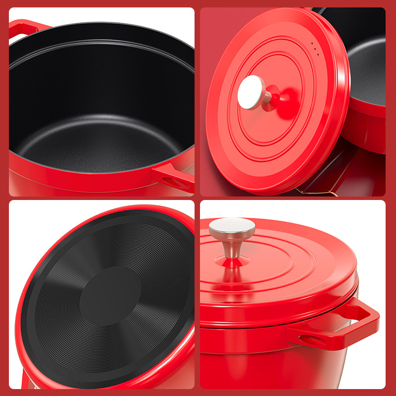 Cross-border Direct Supply Red Soup Pot Enamel Pot Non-stick Pot Thickened Binaural Ceramic Pot Stew Pot Universal for Induction Cooker Gas