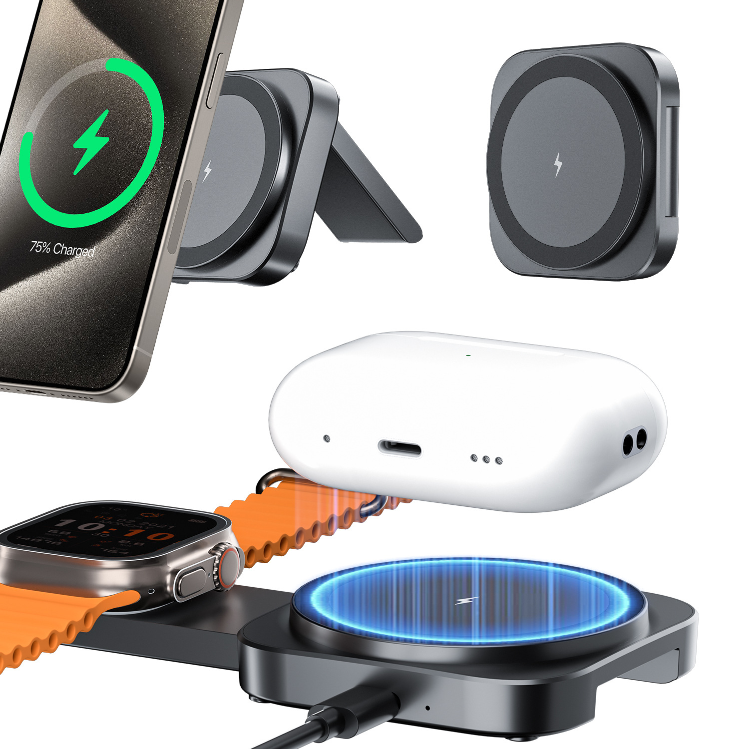 Folding Desktop Three-in-One Wireless Charger Magnetic Suction Suitable for Apple Watch Portable Wireless Charging Stand Fast