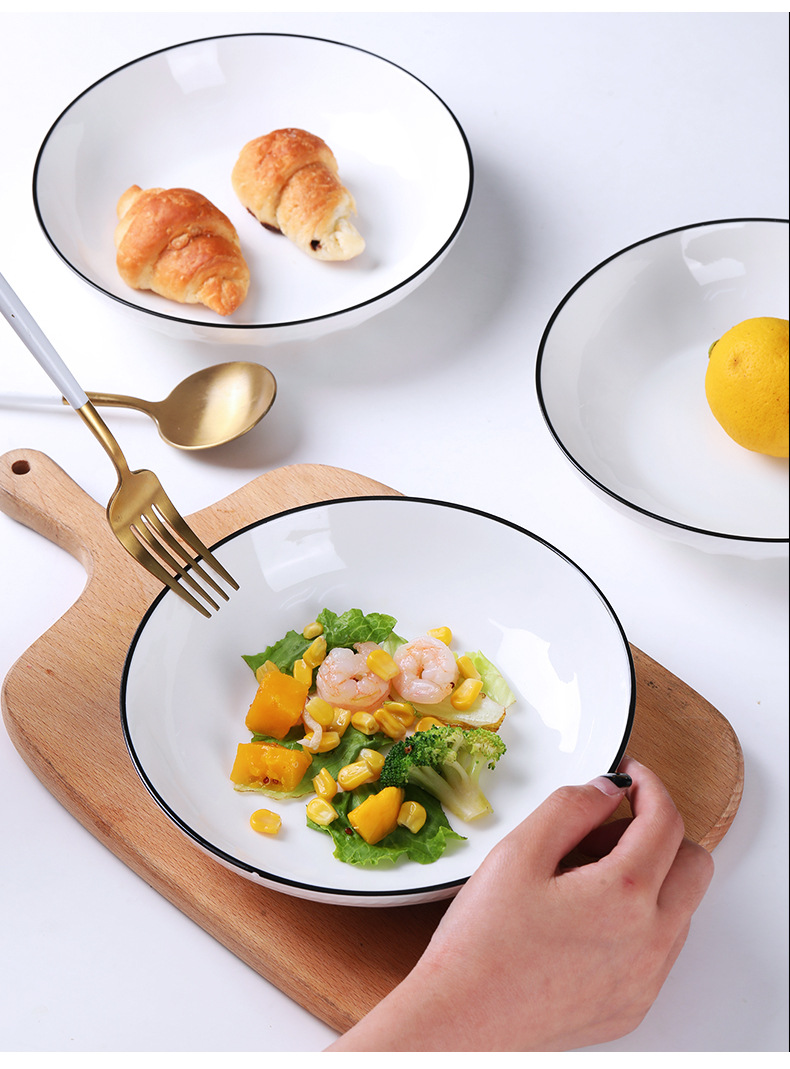 New Lotus Four Plates, Six Bowls, Ten-Piece Tableware Set, European-Style Combination Underglaze Color Process, Microwaveable Rice Bowl