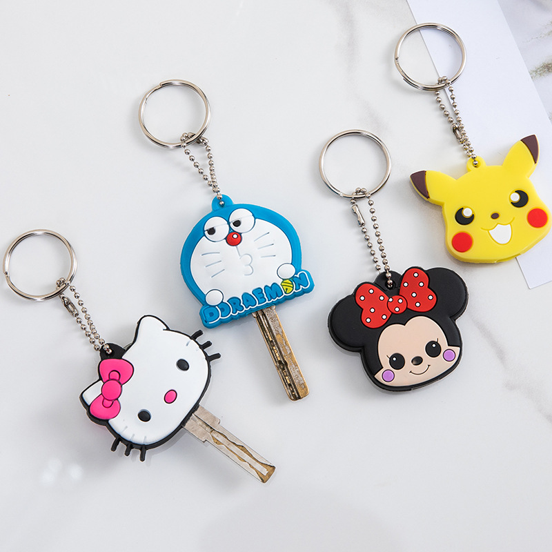 Soft Rubber Key Cover Double-Sided Cartoon Animation Key Protective Cover Access Control Card Holder Electric Vehicle Key Cover