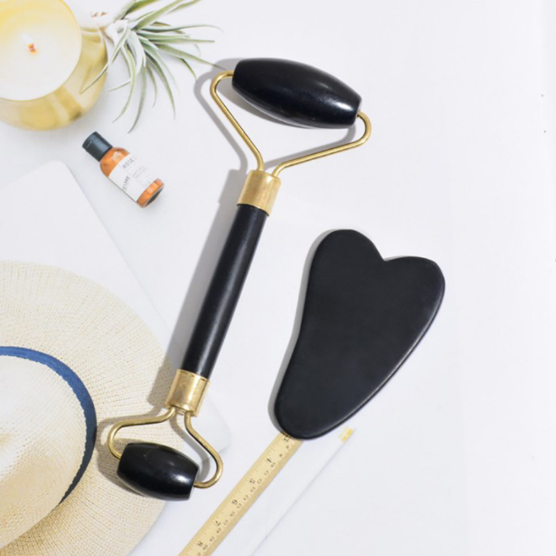 Face roller powder crystal plastic double-head roller massager heart-shaped facial eye massage scraping combination suit