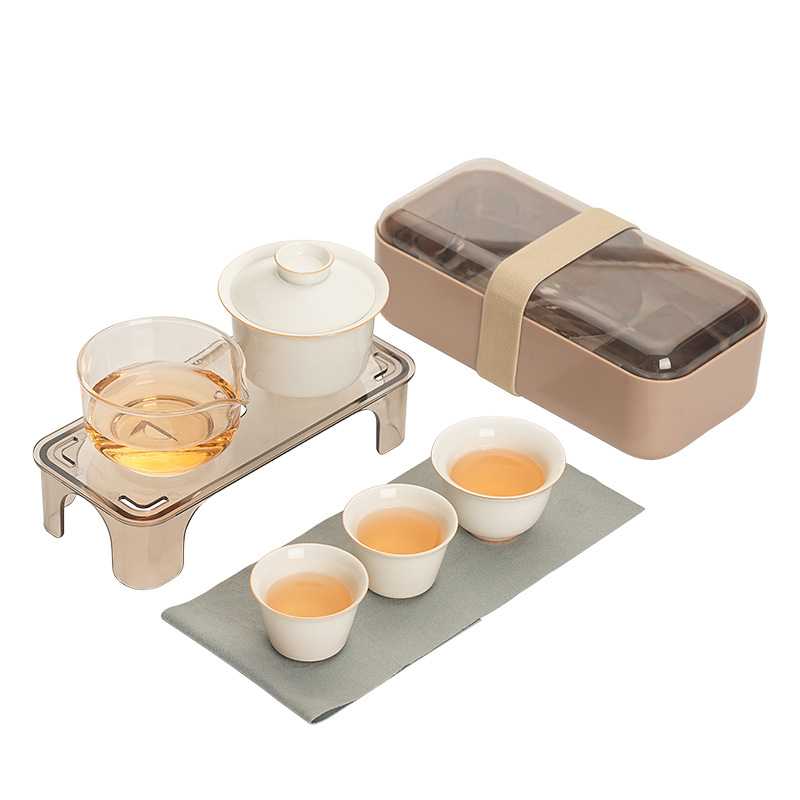 Plant Gray Portable Travel Tea Set Outdoor Tea Drinking Ceramic Quick Cup Business Event Companion Gift Logo
