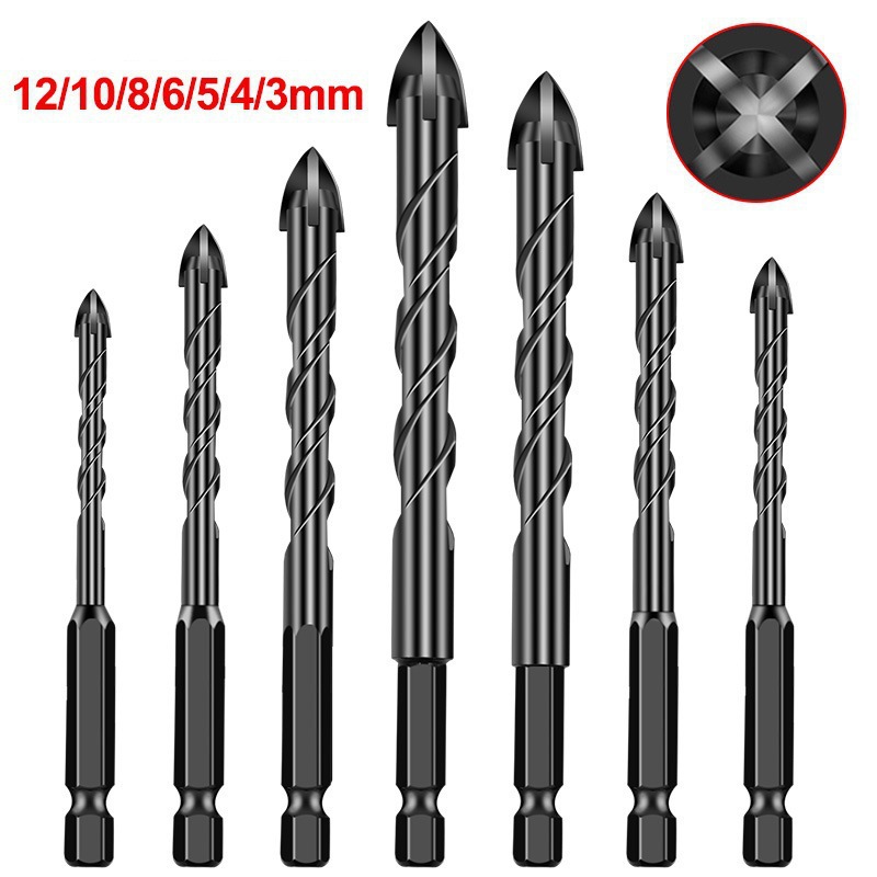Cross-Border Tungsten Steel Cross Drill Bit Concrete Drill Bit Set Cement Tile Glass Ceramic Hexagonal Handle Hole Opener