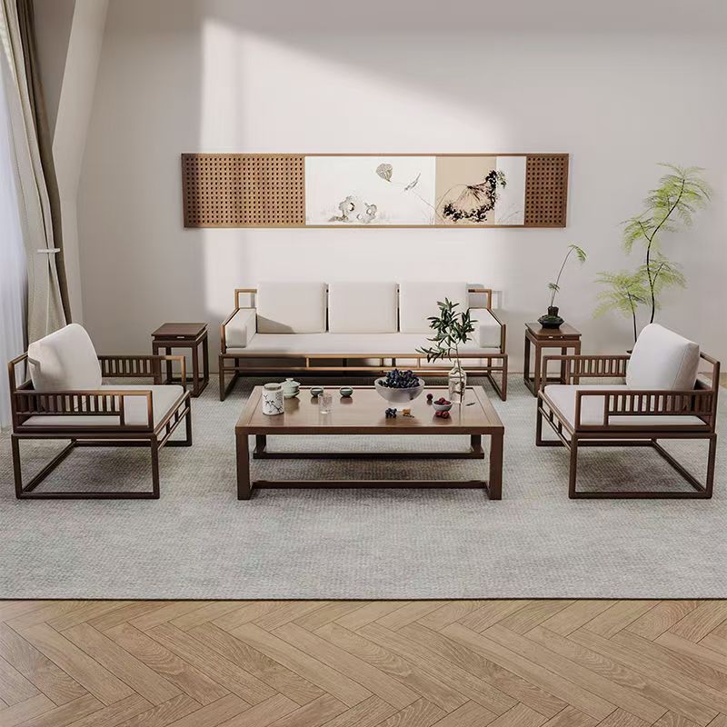 New Chinese Style Solid Wood Sofa Coffee Table Tv Cabinet Living Room Complete Set Light Luxury Elegant Modern Simple Furniture Villa