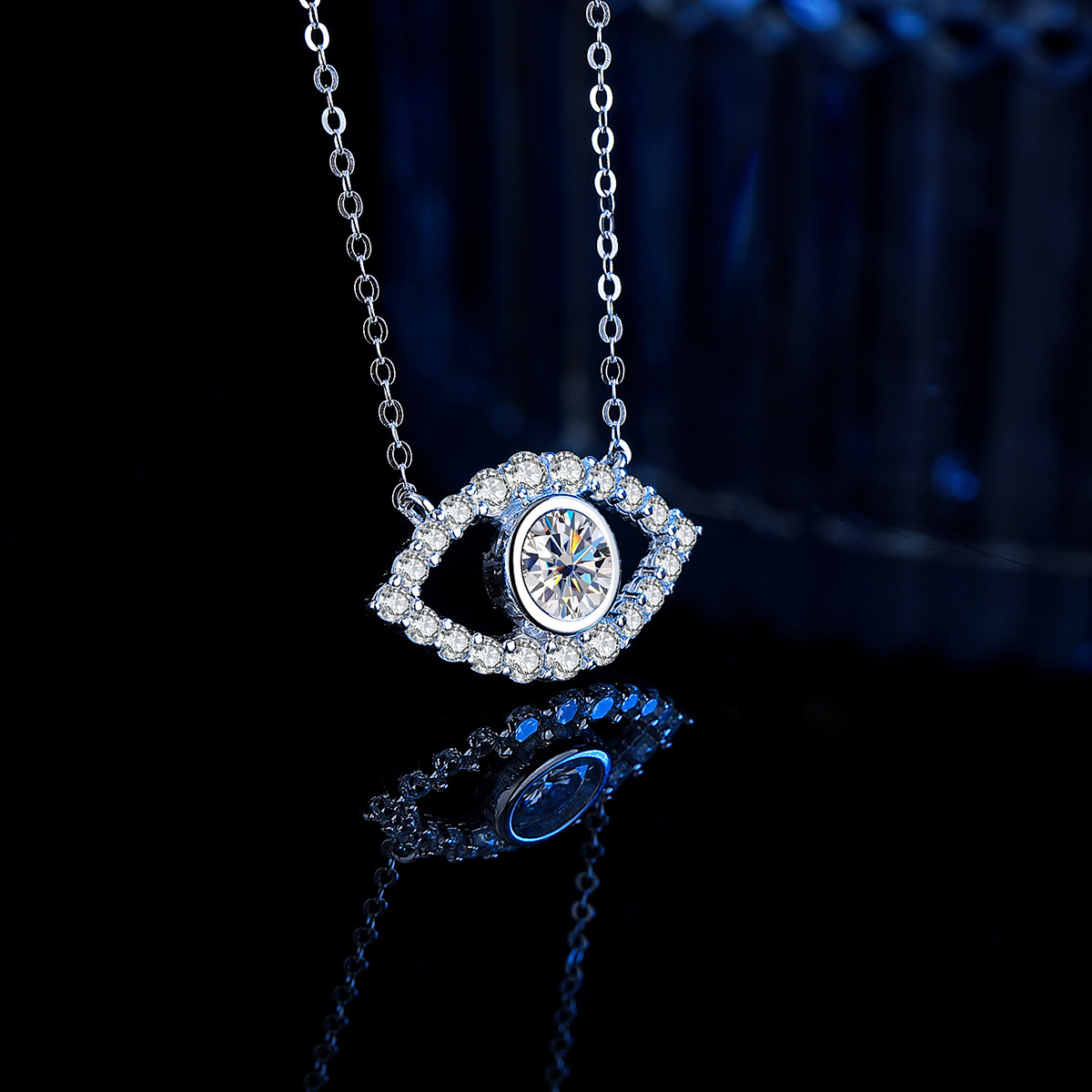 Cross-border S925 Sterling Silver Platinum Devil's Eye Moissanite Necklace Women's High Sense Colorful Mind Eye Pendant
