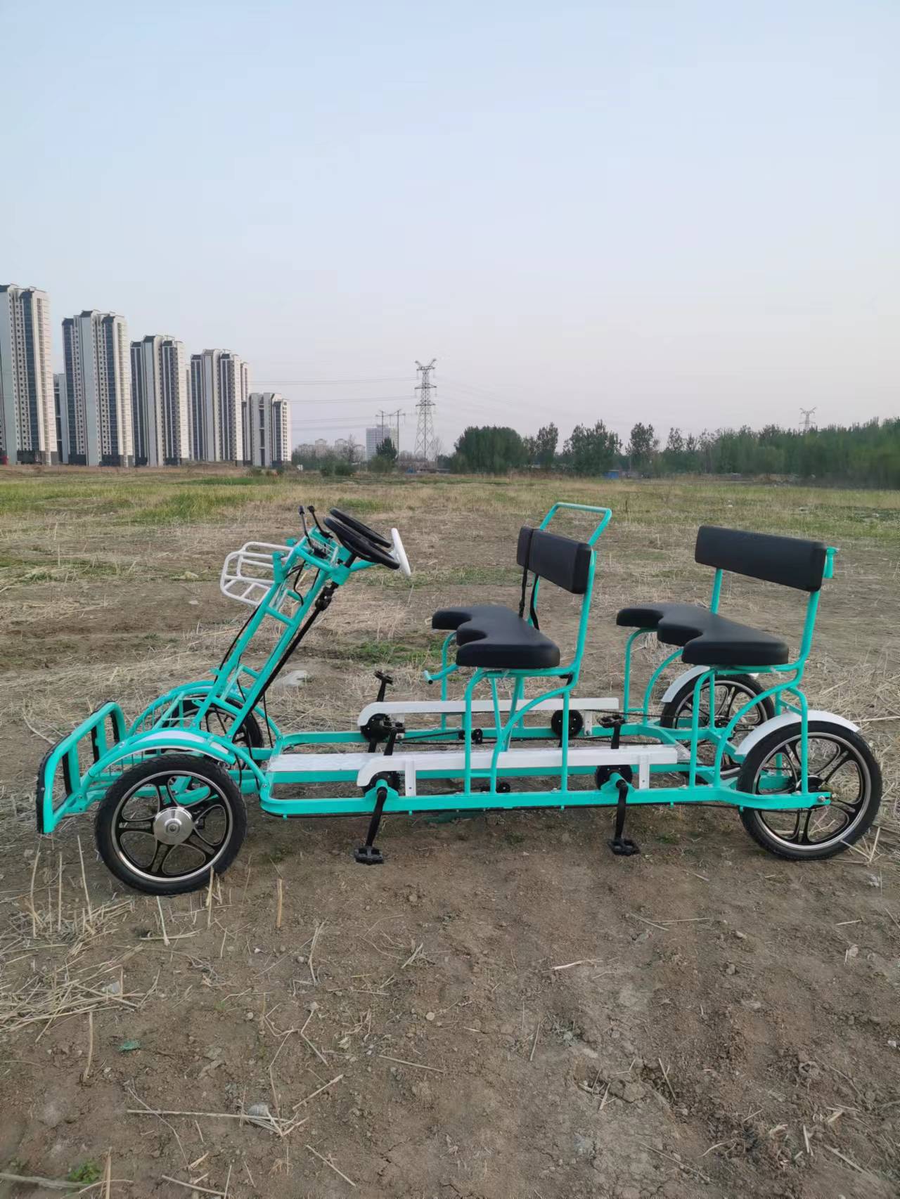 One-Person, Two-Person, and Four-Person Sightseeing Bicycles for Family Outings with Four Wheels and Pedals