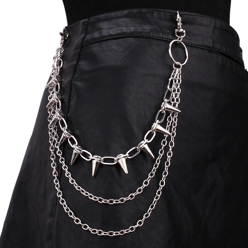 European and American Cross-Border Jewelry Hip-Hop Punk Metal Rivets Stage Performance Multi-Layer Waist Chain Dress up Jeans Accessories