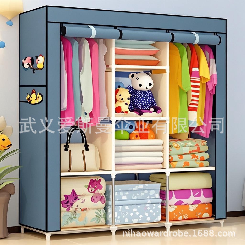 E-Commerce Cross-Border Rental House Simple Wardrobe Storage Multi-Layer Clothing Wholesale Factory Wardrobe Large Capacity Storage