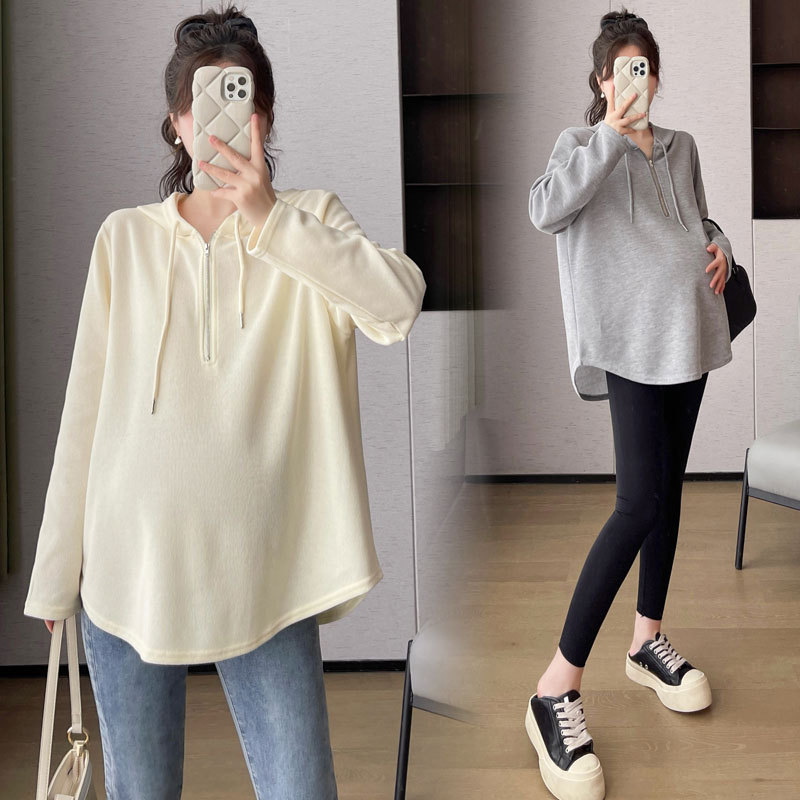 2024 Spring and Autumn Maternity New Fashion Korean Casual Sweet Loose Hooded T-shirt Trendy Mom Age-reducing Top