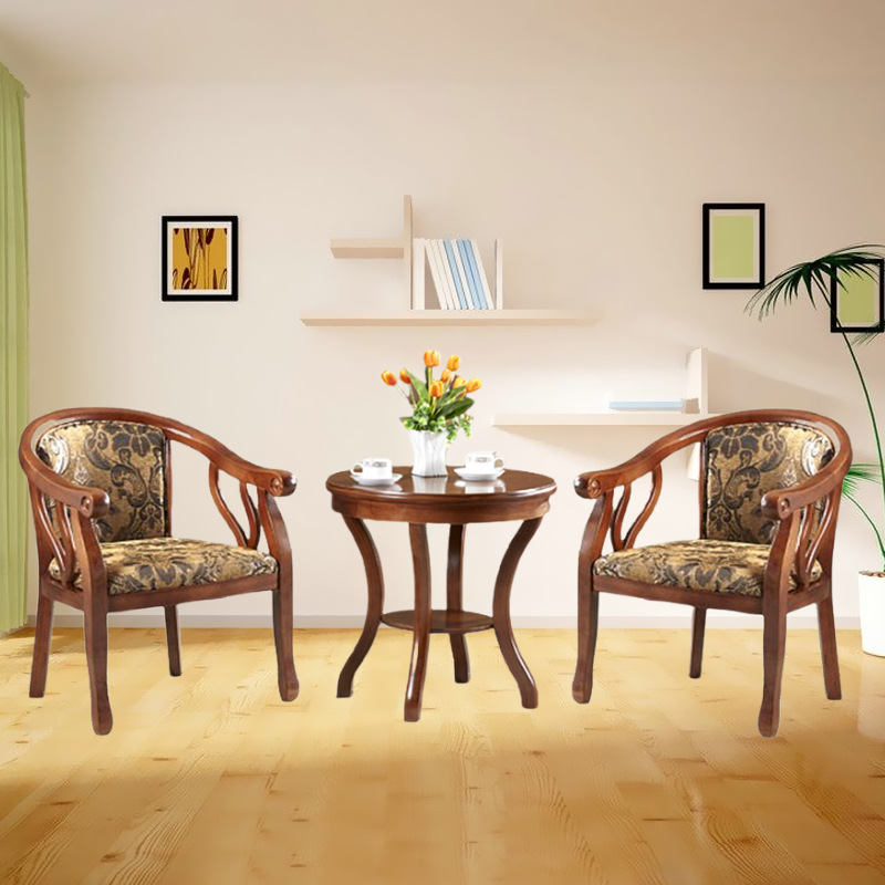 Hotel Chair Coffee Table Three-Piece Set One-Person Leisure Hotel Solid Wood Guest Room Chair with Circle Chair for Negotiation Homestay Apartment Balcony Chair