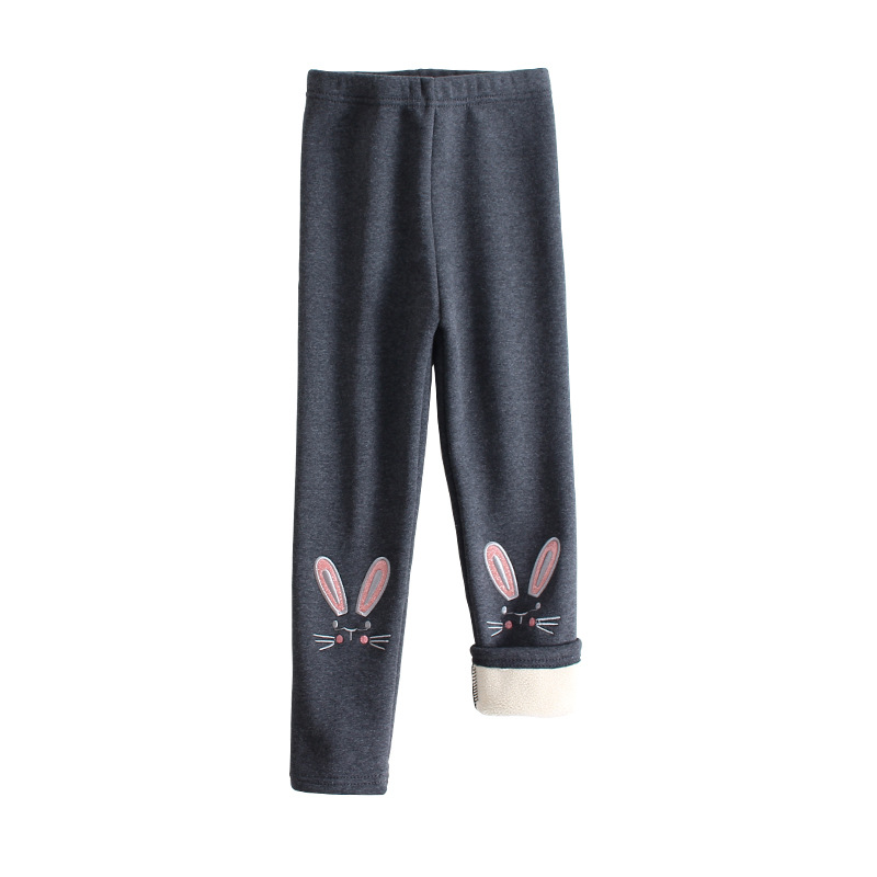 Winter Girls' Fleece-Lined Thick Leggings Pure Cotton Children's Autumn and Winter Pants Cartoon Rabbit Embroidery Baby Long Pants