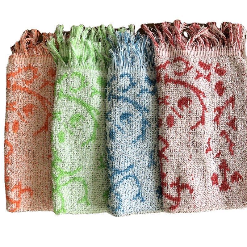 29x 55 manufacturers supply yarn-dyed jacquard polyester towel beard edge children's towel cloth foreign trade export tassel Africa South America