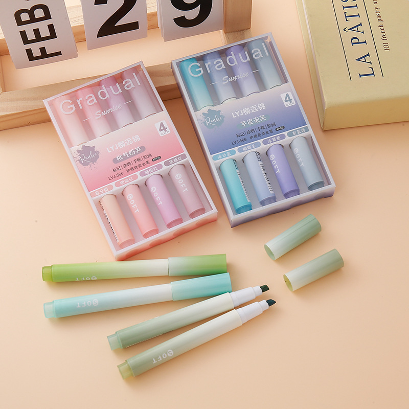 Gradient Color Highlighter High-Value Color Marking Student Meeting Marker Pen Eye-Protecting Color Large-Capacity Highlighter Pen