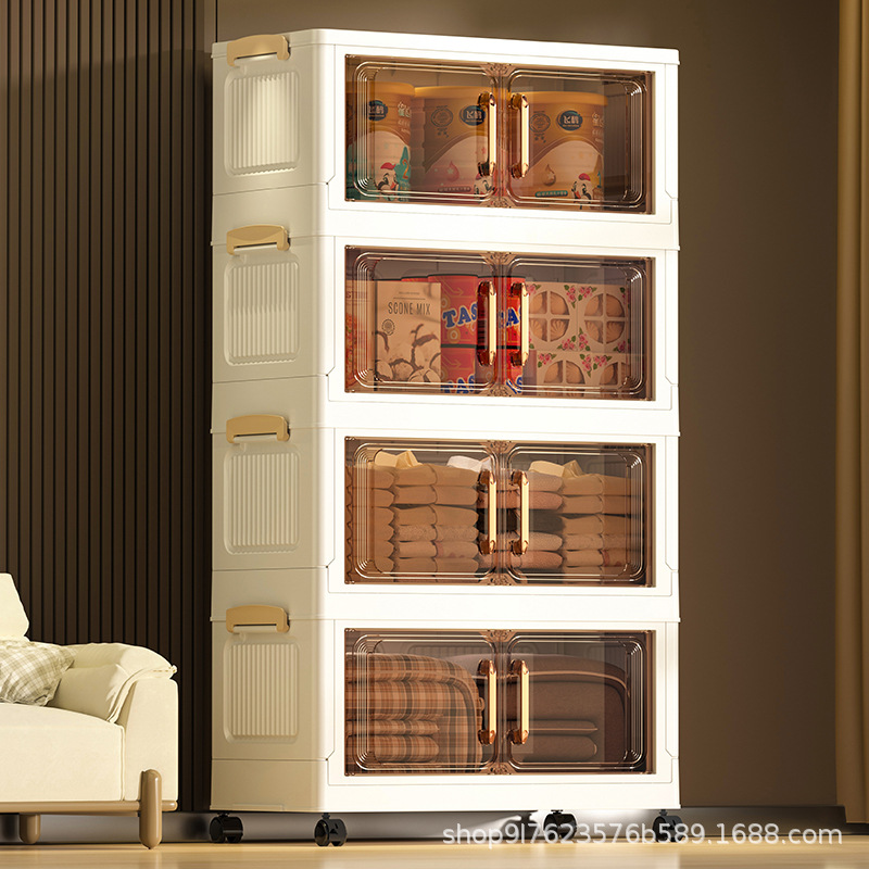 Folding Storage Rack Cabinet Household Kitchen Multi-layer Mobile Storage Cabinet Living Room Toy Box Snacks Floor Storage Cabinet