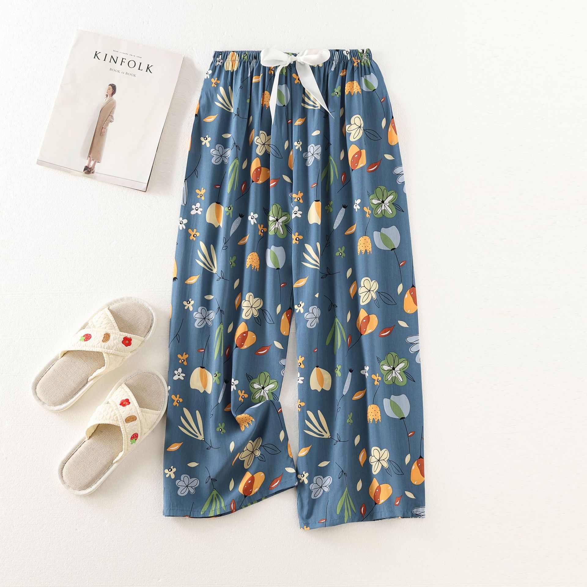 Cotton silk pajama pants women's spring and summer artificial cotton beach pants can be worn outside plus size cotton silk home wear cropped pants