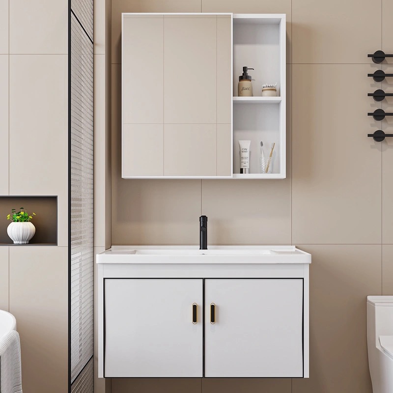 Washbasin Bathroom Cabinet Combination Customized Style Blue Gray Stone Pattern Khaki Double Gold Drawer Size Modern Simple