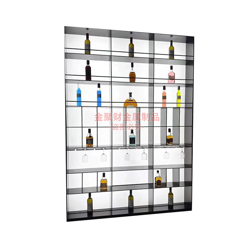 Customized High-End Stainless Steel Luminous Cabinet Club Metal Decorative Cabinet Display Cabinet with Light Embedded Wine Cabinet Foreign Wine Cabinet