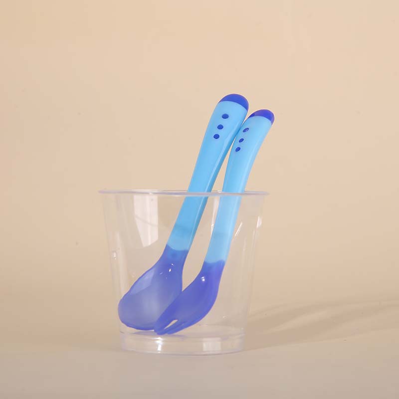 Baby's Temperature Spoon Fork Feeding Spoon Temperature Discoloration Baby Soft Head Spoon Spoon Feeding Spoon Anti-scalding Tableware suit