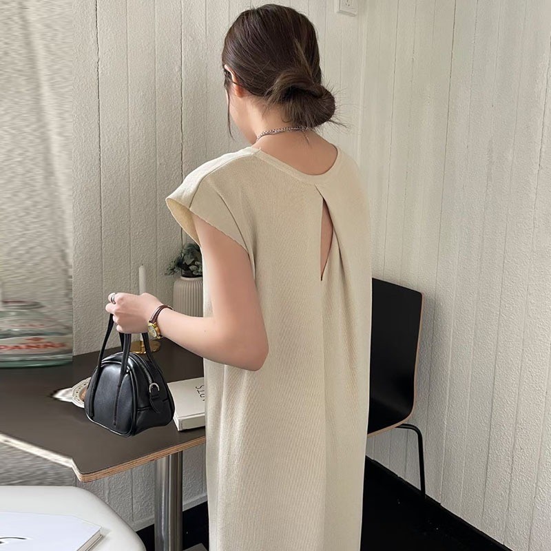 Pregnant Women's Drapey Sleeveless Dress Women's Autum Retro Casual Slim Versatile Design Round Neck Elegant Long Skirt