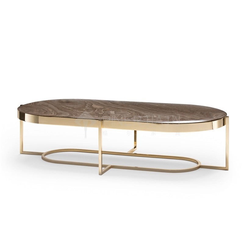 Северный металлический мраморный кофейный столик, простой современный дизайнерский овальный стол для гостиной