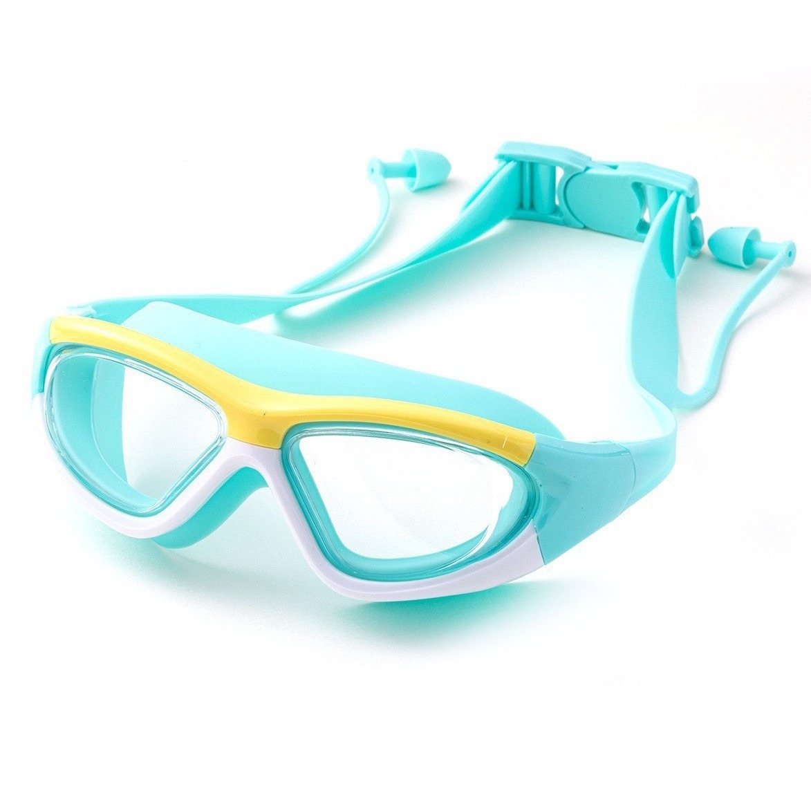 Manufacturers supply children's swimming goggles anti-fog swimming glasses boys and girls large frame color matching with one-piece earplug 5021