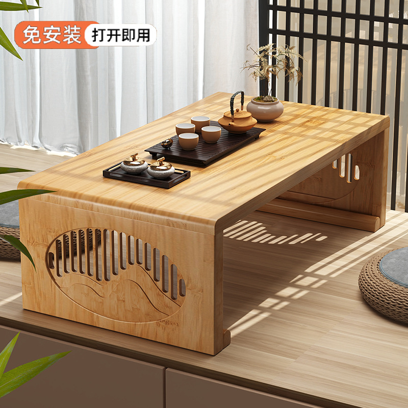 Bay Window Small Table Tatami Tea Table Solid Wood Japanese Style Kang Table New Chinese Style Bed Folding Small Coffee Table Balcony Low Table