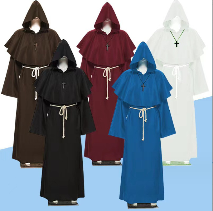 Cross-border Halloween costume medieval monk robe monk costume wizard costume priest costume cosplay dance costume manufacturer