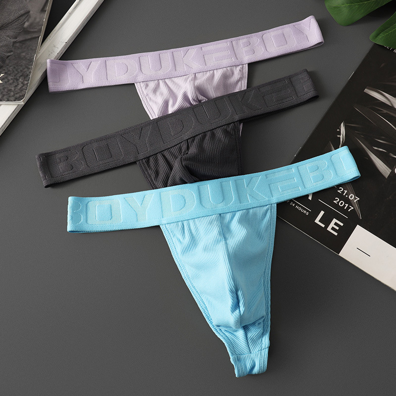 Men's Thong Solid Color Comfortable Breathable Personalized Rib Sex U Convex Sexy Hip-lifting Thong Underwear Comfortable Breathable T