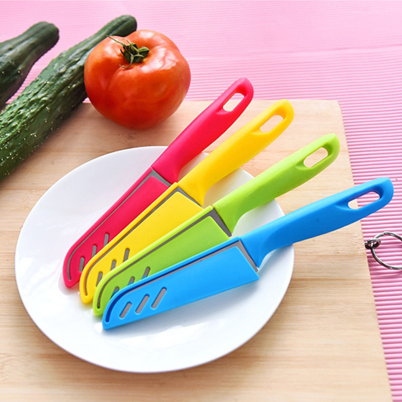 Nordic color fruit knife vegetable and fruit knife portable knife with lid cake knife household kitchen gadget candy color