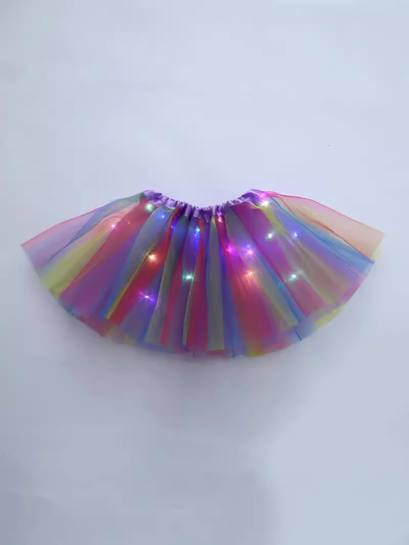 Foreign Trade European and American Children's Rainbow Printed Light Tutu Skirt with Light Half-length Mesh Skirt LED Light Tutu Skirt