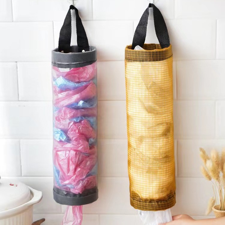 Wall-mounted garbage bag storage bag organizing kitchen plastic bag collector punch-free shopping bag storage hanging bag