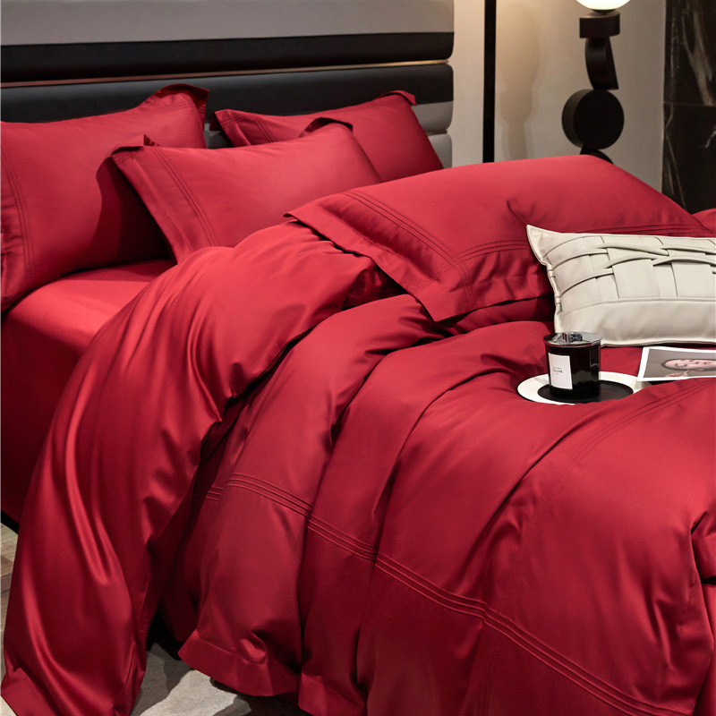 Элитный свадебный комплект из четырех предметов, красное постельное белье, покрывало из длинноволокнистого хлопка 1.8