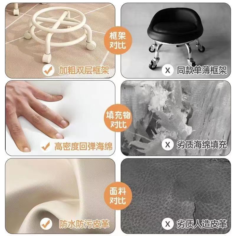 Small Stool for Home Use with Wheels, a Handy Tool for Taking Care of Children, Toddler Stool, Lazy Round Stool, Roller Skating, Seam-Sealing, Backrest Small Chair