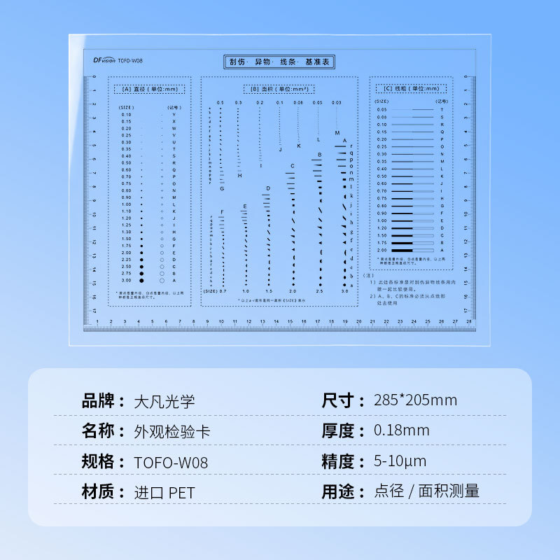 Standard In-Stock Film Dot and Line Gauge, Stain Comparison Card, Crack Comparison Ruler, Sand Hole Comparison Sheet, High Precision