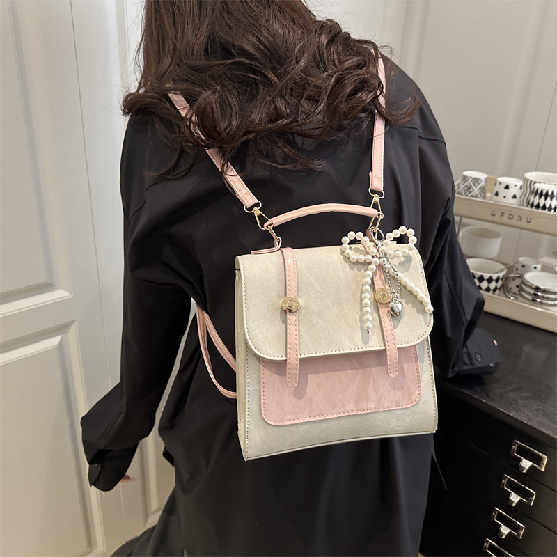 Amy Rabbit Women's Bag 2025 New Vintage Contrast Backpack Fashionable Casual Korean Style College Style Shoulder Handbag