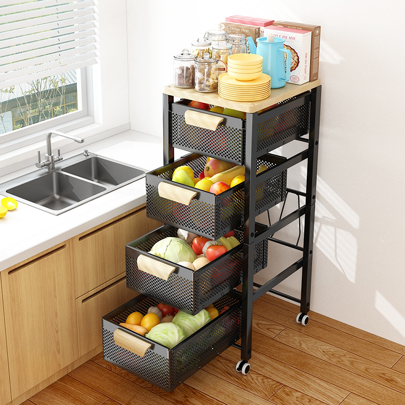 Kitchen Vegetable Storage Rack Household Floor-Standing Multi-Layer Functional Sandwich Storage Cabinet Pull Drawer Vegetable Basket Storage Rack