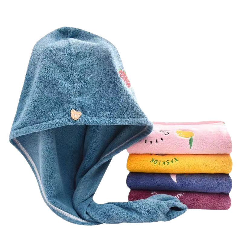 Coral velvet embroidered hair drying cap for women strong absorbent quick-drying women's long hair towel head towel shower cap headscarf thickened
