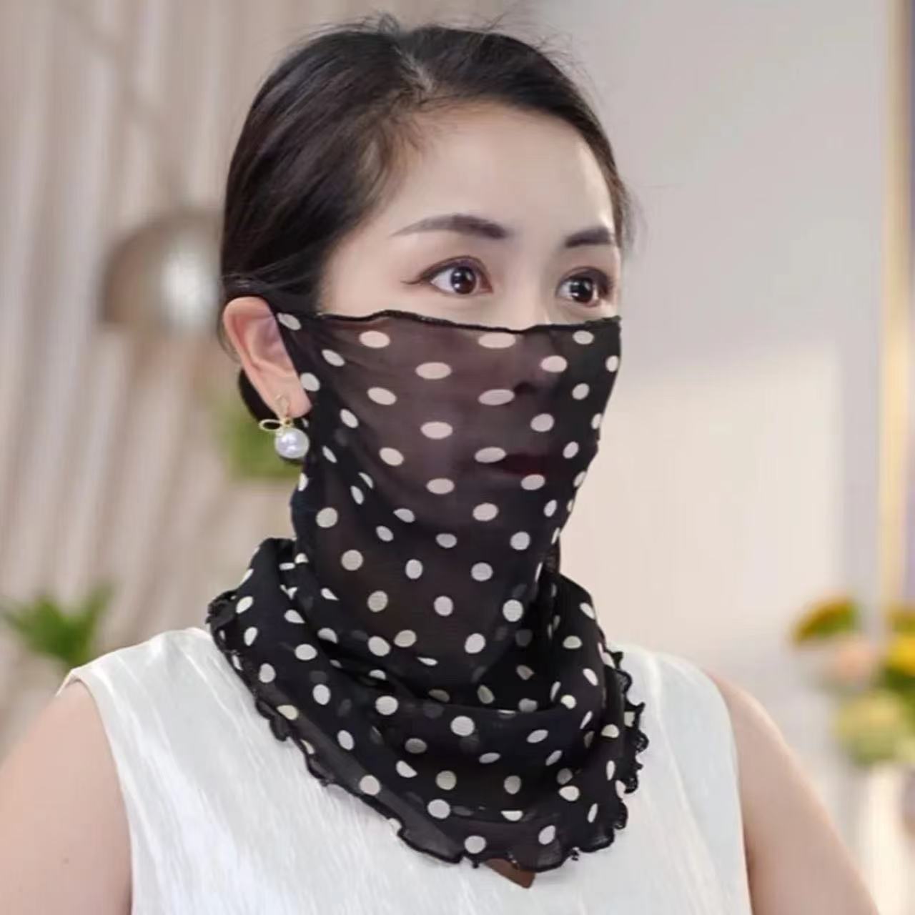 New Korean Style Scarf Mask for Women, Fashionable Full Face Neck Protector, Thin Gauze Scarf, Versatile for Women