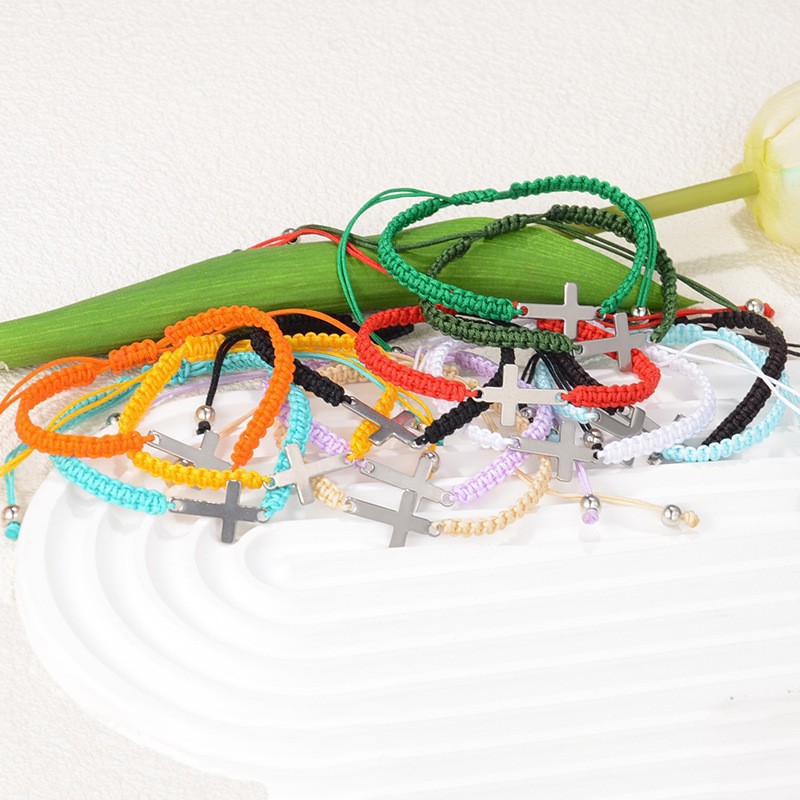 European and American Popular Hand-Woven Titanium Steel Cross Bracelet Cross-Border Jewelry Wholesale Amazon Popular Couple Bracelet