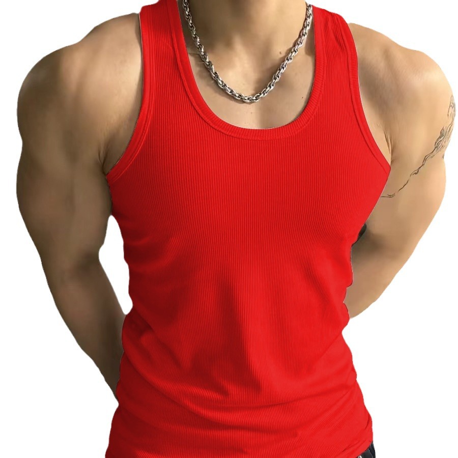 Men's vest fitness stretch cotton vest thickened thick thread 230g 2x 2 vest American sweat-absorbent sports vest