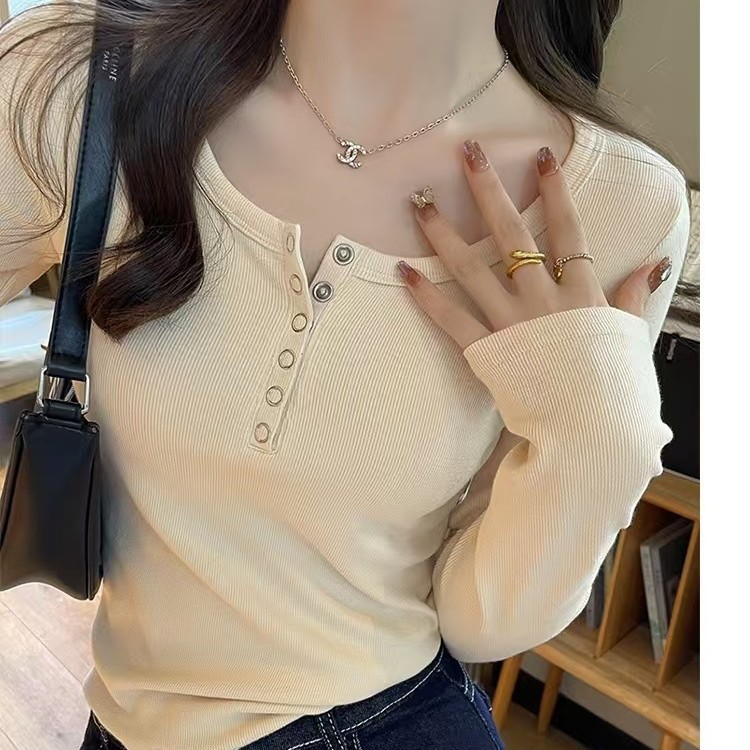 Топ с квадратным вырезом и длинными рукавами, новая теплая одежда для ранней осени, облегающий топ с чашкой