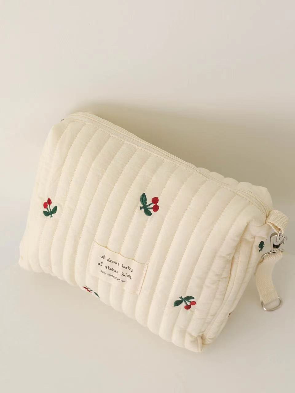 New Zipper Embroidered Cotton Mummy Bag Baby Trolley Hanging Bag Diaper Bag Portable for Travel