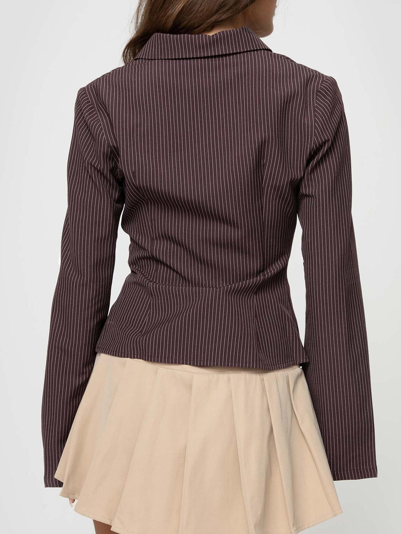 2024 Amazon European and American Spring and Autumn New Lapel Breasted Cardigan Long Sleeve Shirt Slim-fit All-match Striped Top