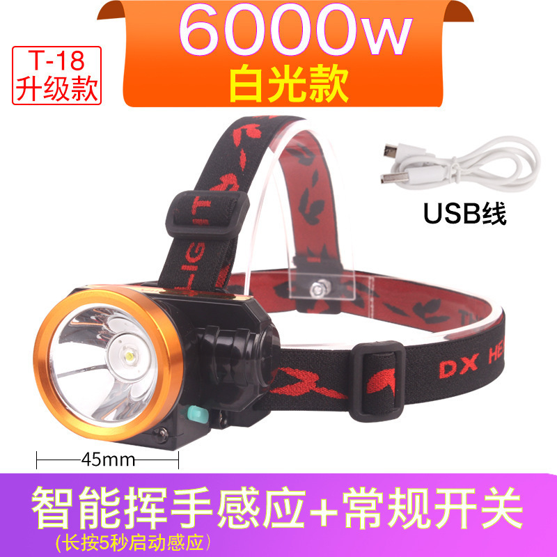 Fishing induction headlight night fishing rechargeable super bright LED cap lamp brim head-mounted waterproof night fishing light fishing gear